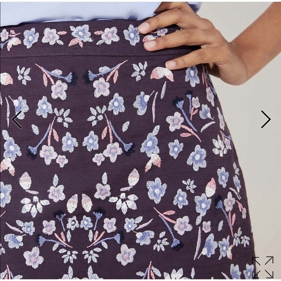 Loft Floral Embroidered Boho Lined Mini Skirt Women's Size 8 Purple - Picture 2 of 11